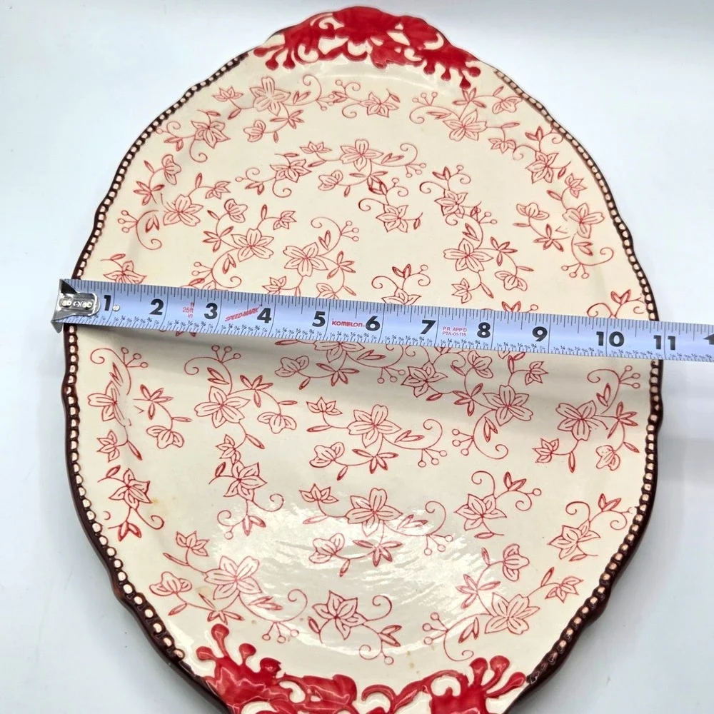 Temp-tations Red‎ Floral Lace Oval Serving Tray/Platter 18